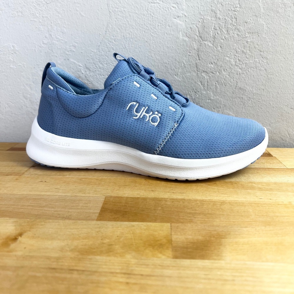 Ryka Sneakers Renew‎ Slip On Tempest Blue Shoes Comfort Bungee Laces Size 6 WIDE